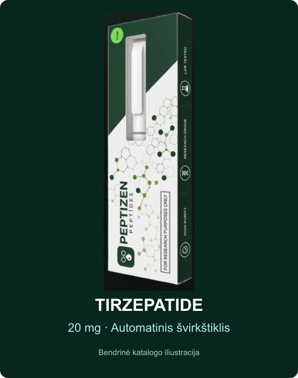 TIRZEPATIDE – 20 mg, automatinis švirkštiklis; bendrinė katalogo iliustracija, ne konkrečios partijos nuotrauka