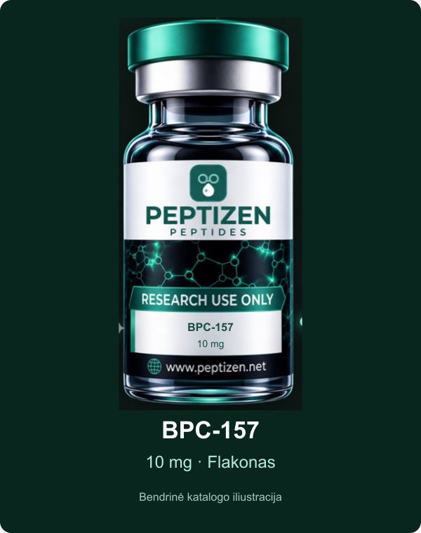 BPC-157 – 10 mg, flakonas; bendrinė katalogo iliustracija, ne konkrečios partijos nuotrauka